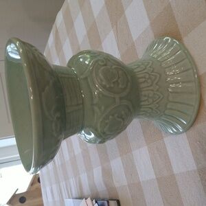 Celadon green Oriental candlestick stand holder Grand Millennial vintage 7 "tall